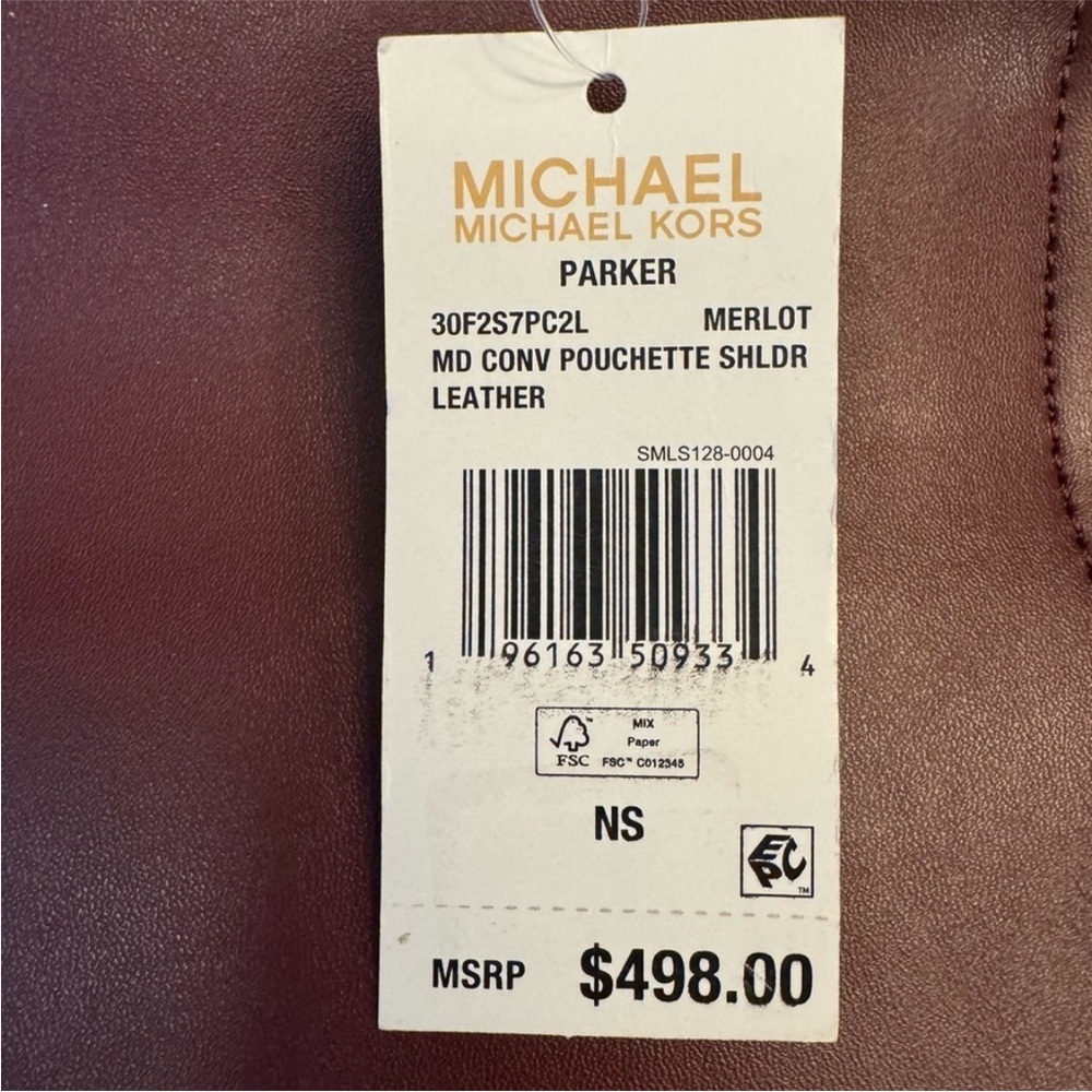 Michael Kors Parker medium convertible pouchette shoulder bag, leather, merlot - Picture 10 of 10